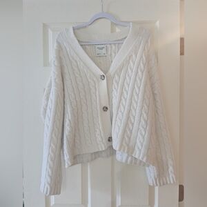 Abercrombie & Fitch Oversized Cream Cable Knit Cardigan | Women's Small
